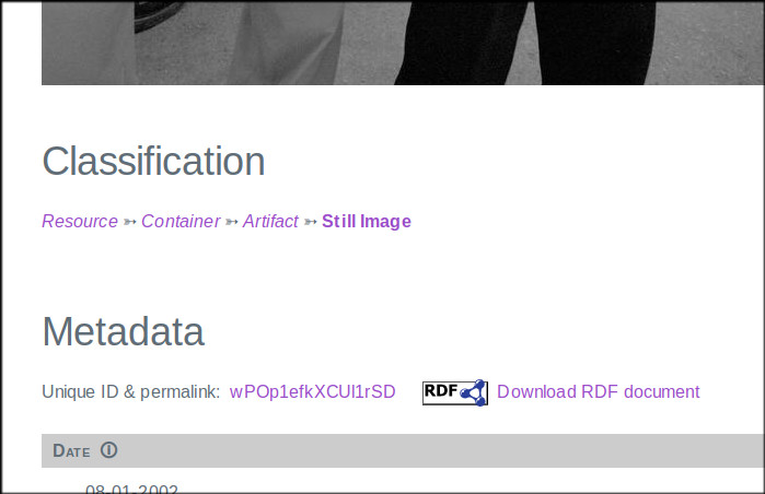 Screenshot of a portion of a Pocket Archive presentation page, with the type
hierarchy visible in the "Classification"
section.