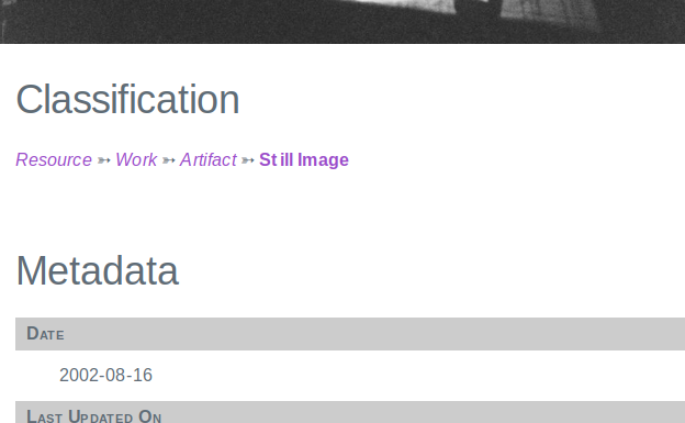 Screenshot of a portion of a Pocket Archive presentation page, with the type
hierarchy visible in the "Classification"
section.